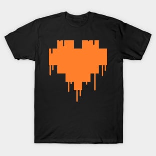 Orange Dripping Pixel Heart T-Shirt